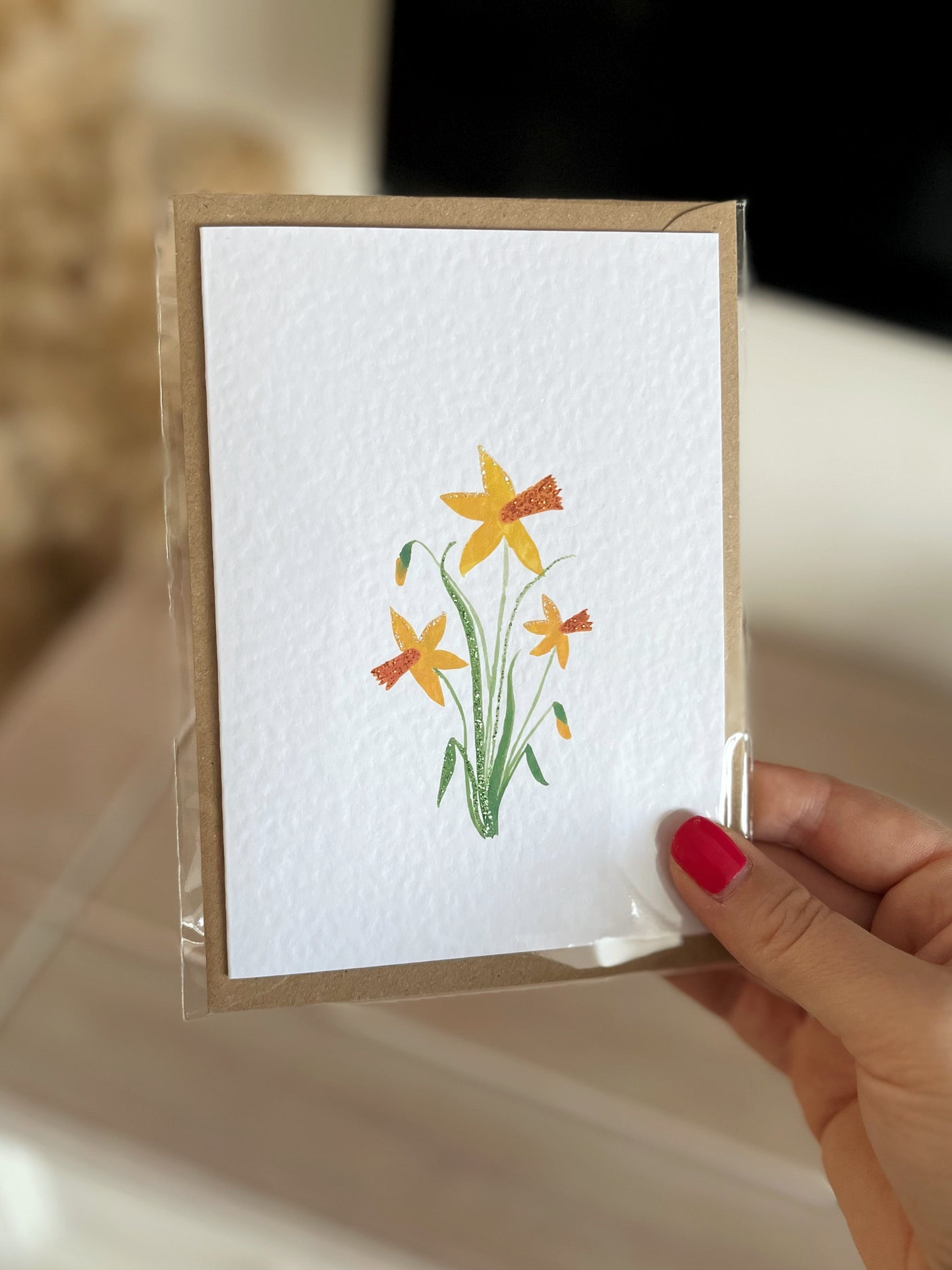 Daffodil - Hand Glittered Greeting Card