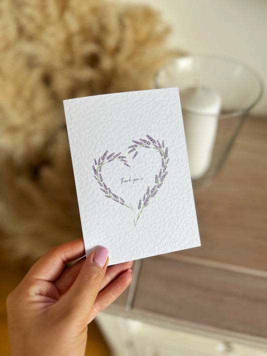 Thank You, Lavender Wreath - Hand Glittered Greeting Card