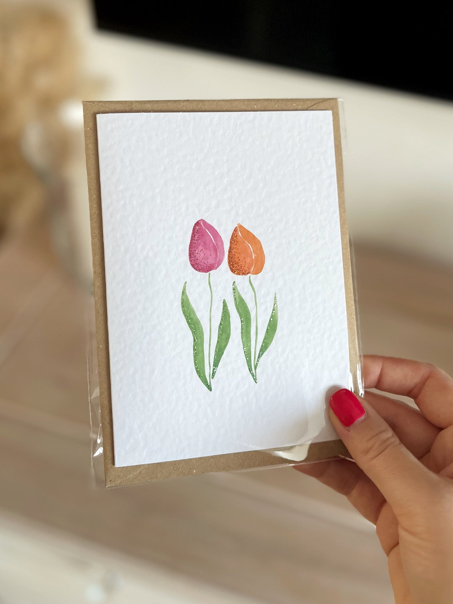 Tulips - Hand Glittered Greeting Card